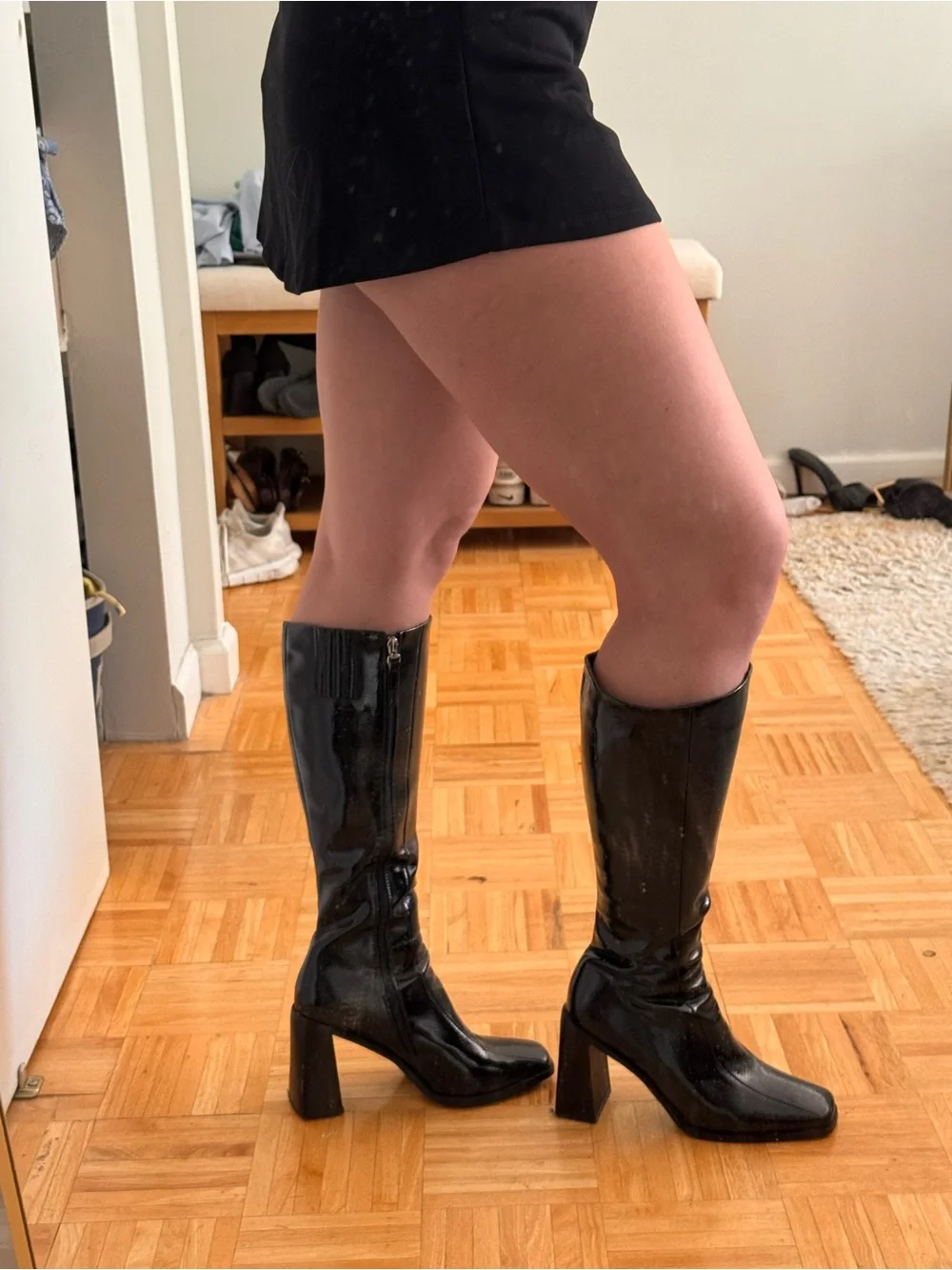 Princess Polly Glossy Knee-High Patent Boots - Black - Picture 1 of 2